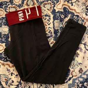 VS Pink Foldover Leggings | Large | Maroon Band